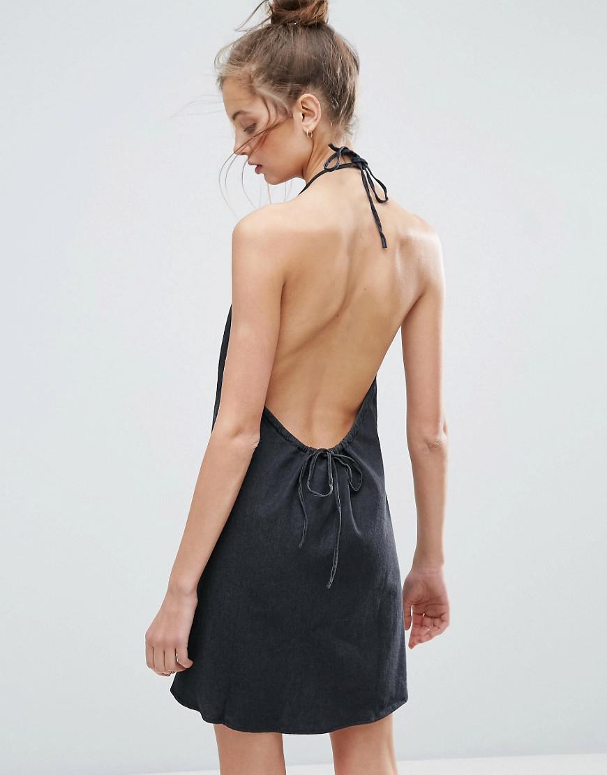 ASOS Denim Halter Neck Sundress In 