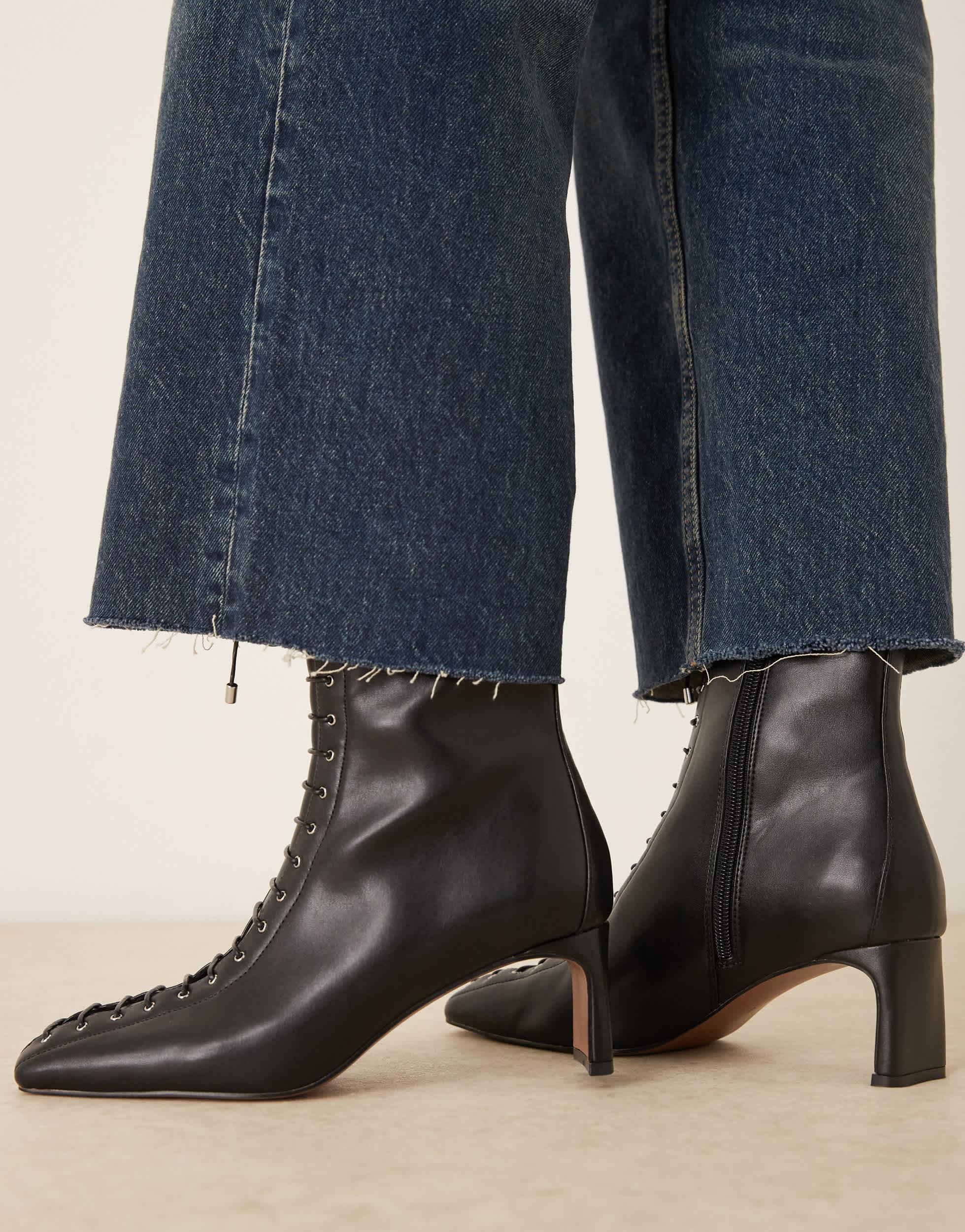 ASOS Rue Lace Up Heeled Ankle Boots in Blue Lyst