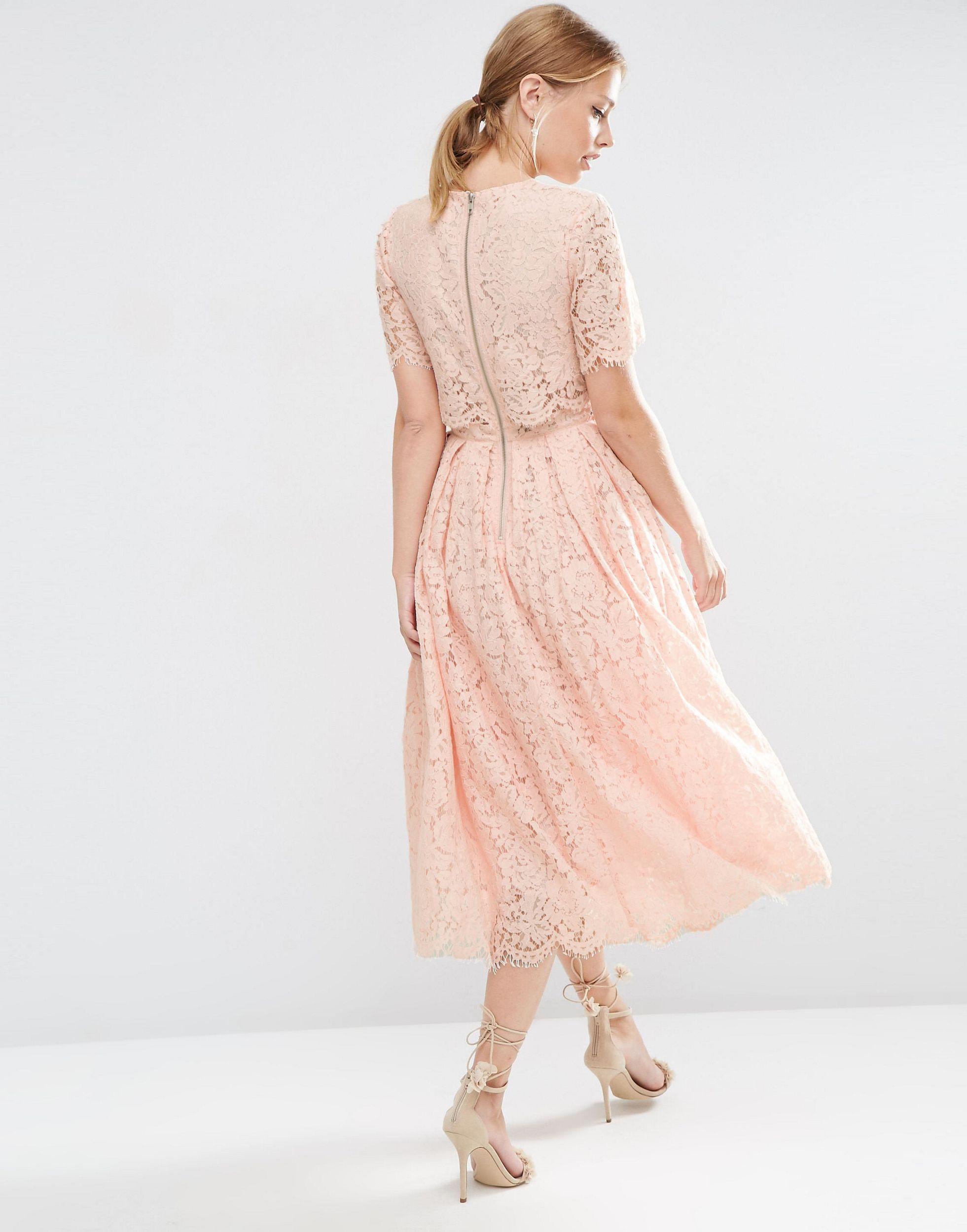 utilfredsstillende effekt fraktion ASOS Asos Lace Crop Top Midi Prom Dress in Pink | Lyst