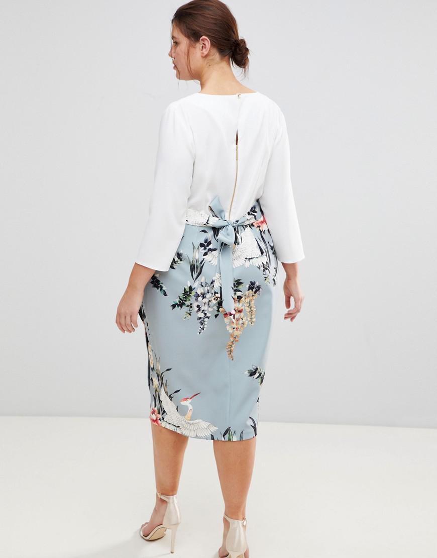 closet london 2 in 1 wrap front pencil dress in floral print