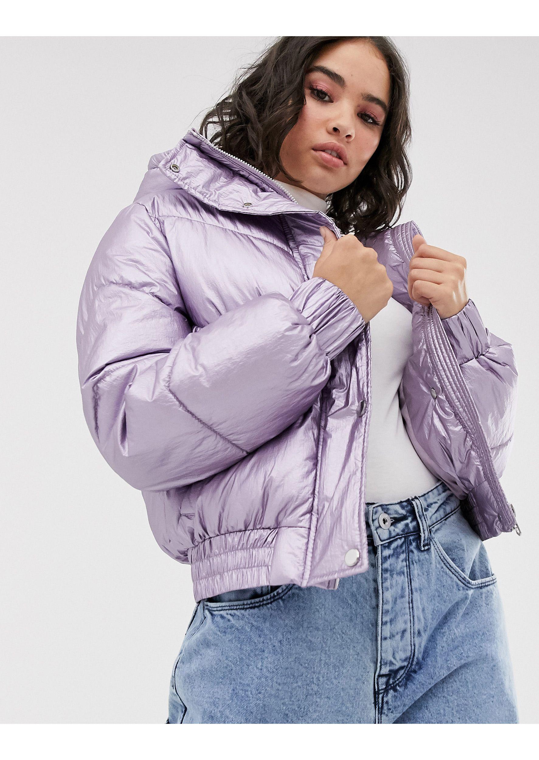 Doudoune à capuche - Lilas métallisé Jean Bershka en coloris Violet - Lyst