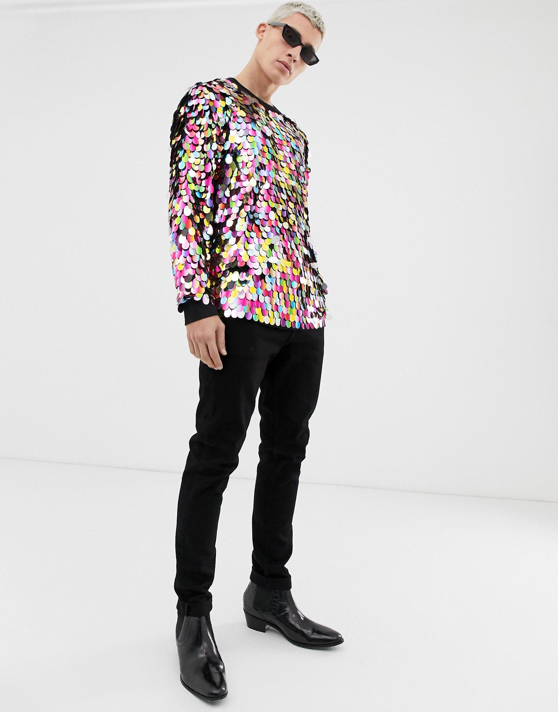 ASOS Festival T-shirt With Large Multicoloured Sequins for Men