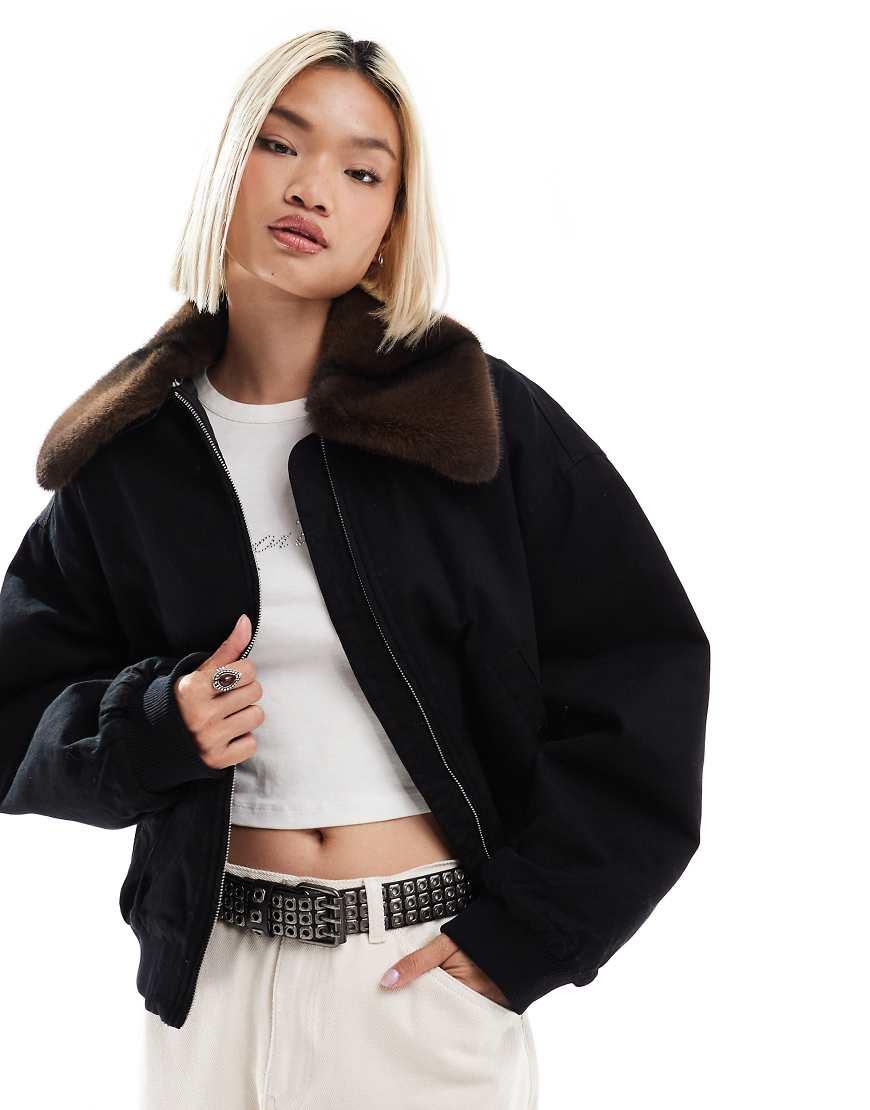 Monki Zip Front Jacket in Black Lyst UK