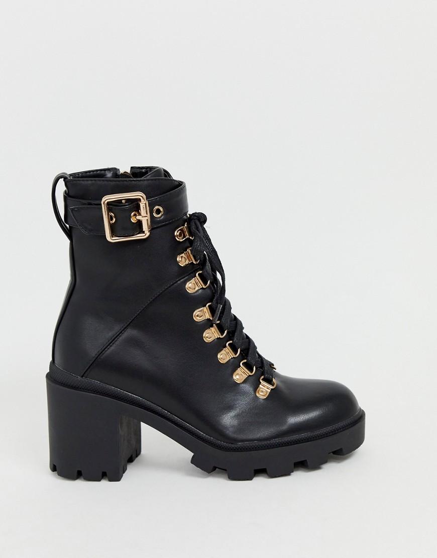 Public Desire Leather Swag Black Chunky Lace Up Boots - Lyst