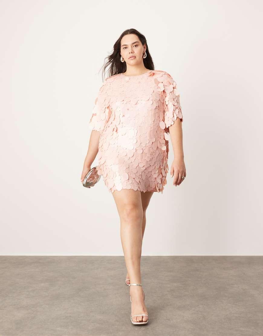 ASOS Curve Embellished Matte Disc Sequin T shirt Mini Dress in Natural Lyst UK