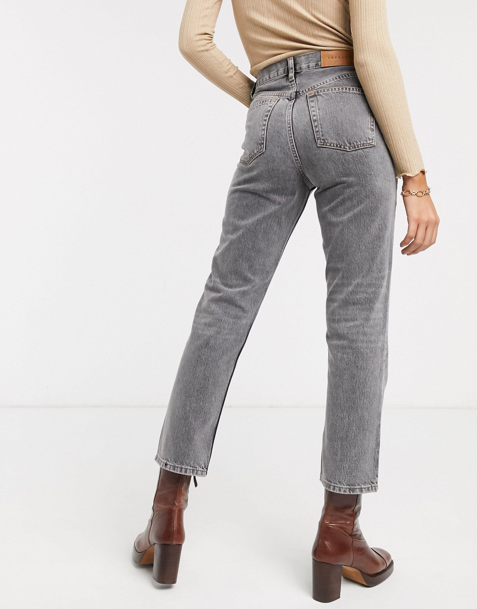TOPSHOP Straight Leg Jeans in Gray | Lyst