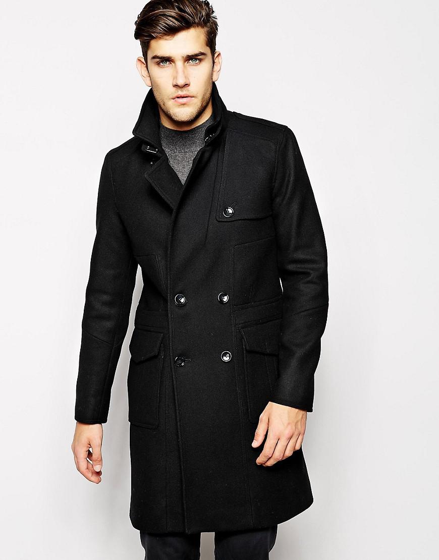 Reiss Wool Overcoat With Epaulettes in Black for Men - Lyst