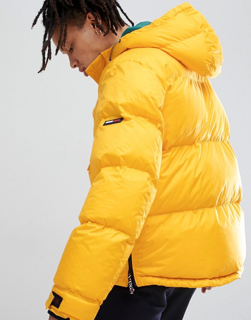 Tommy Hilfiger Denim Hooded Down Overhead Puffer Jacket In Yellow for Men |  Lyst