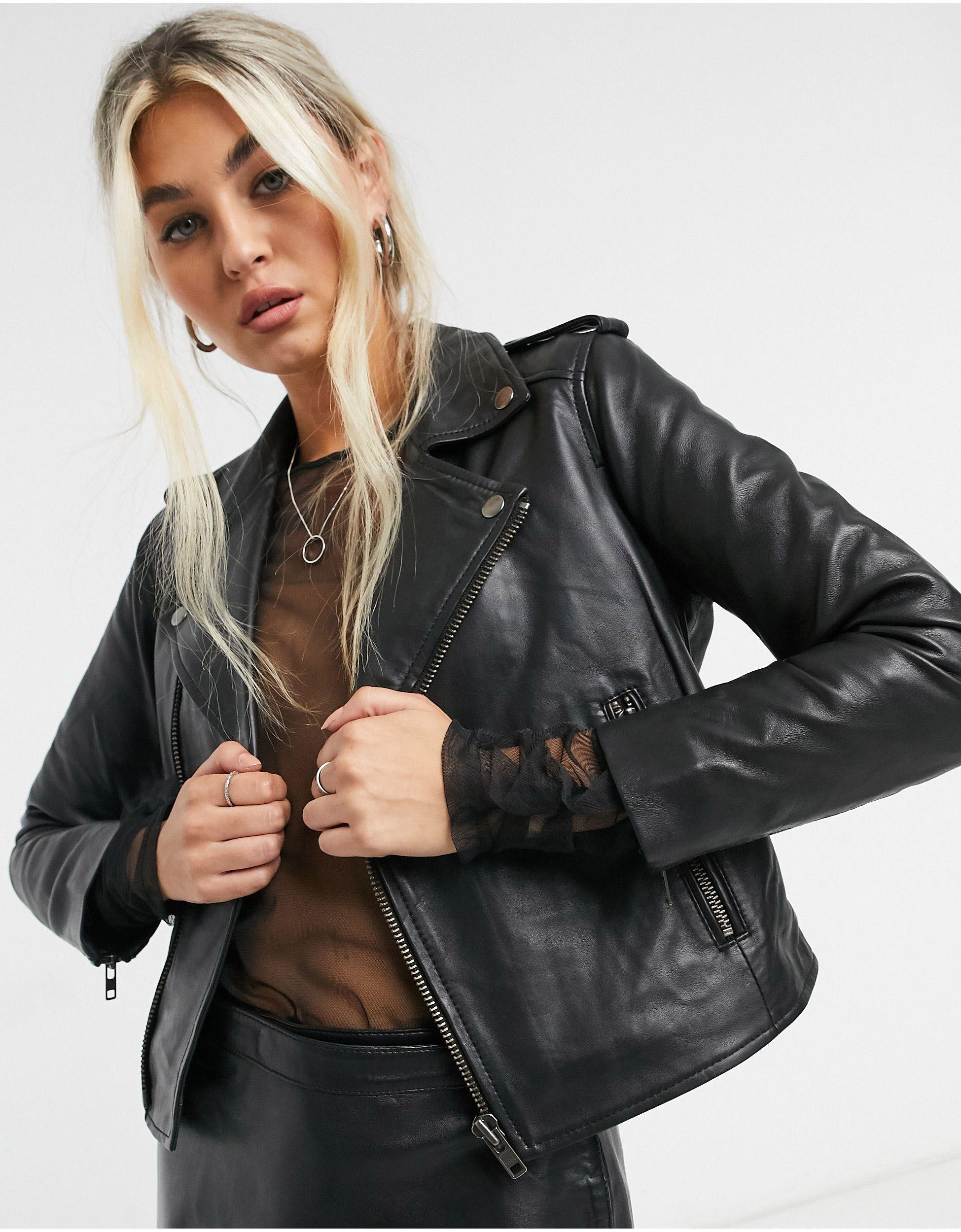 black cropped leather jacket