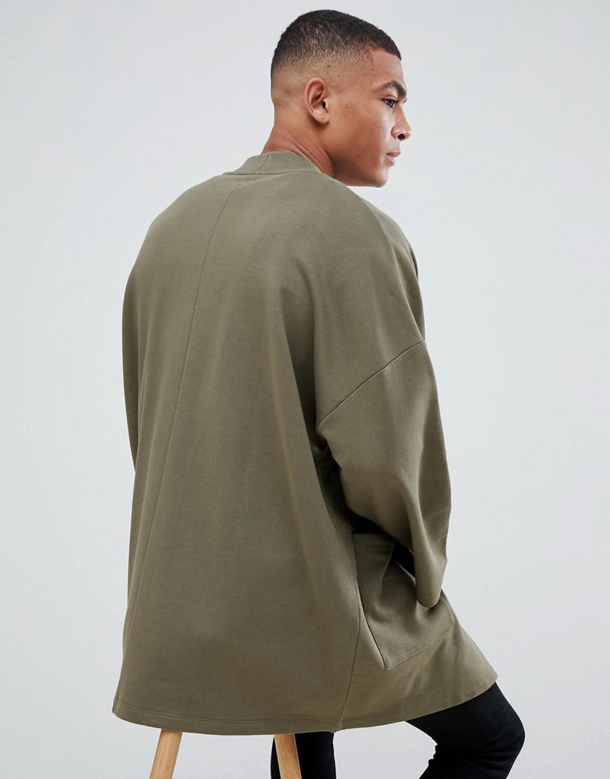 ASOS Jersey Kimono Cardigan In Khaki in Green for Men | Lyst UK