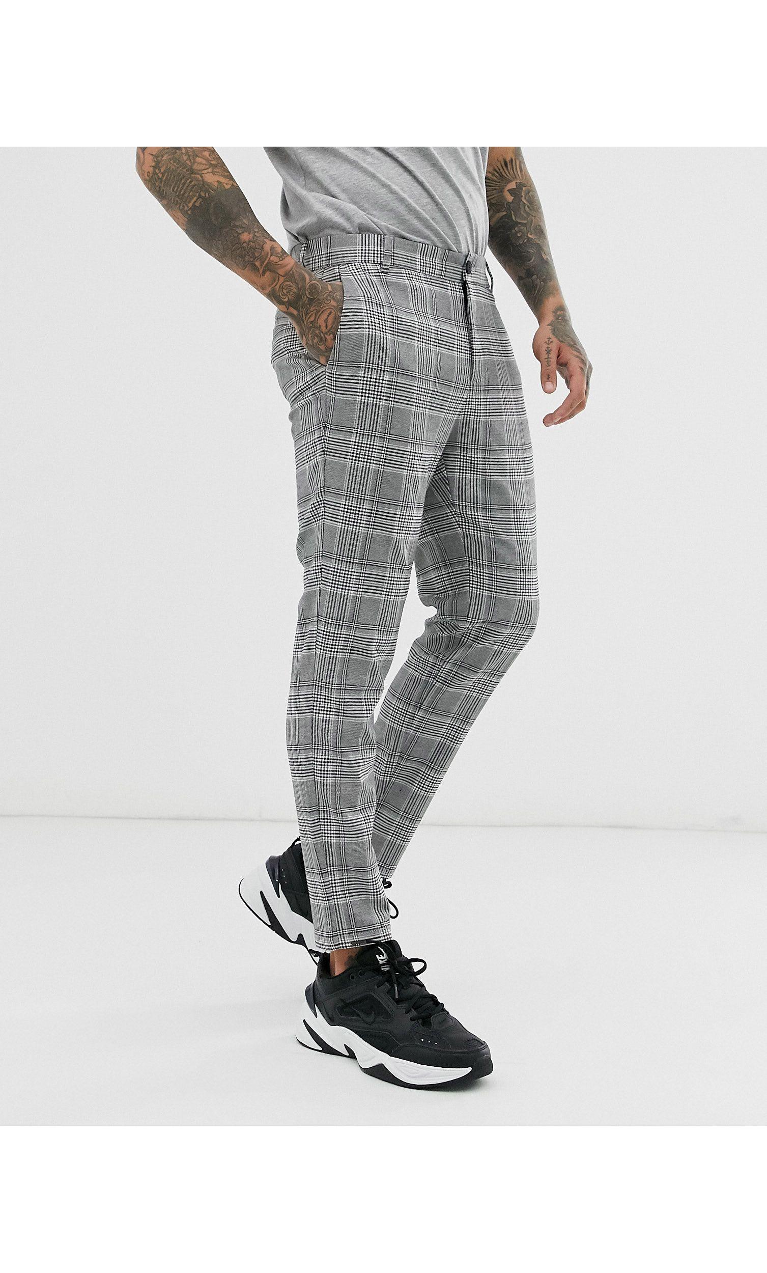 Pantalones ajustados a cuadros grises Bershka de hombre de color Gris | Lyst