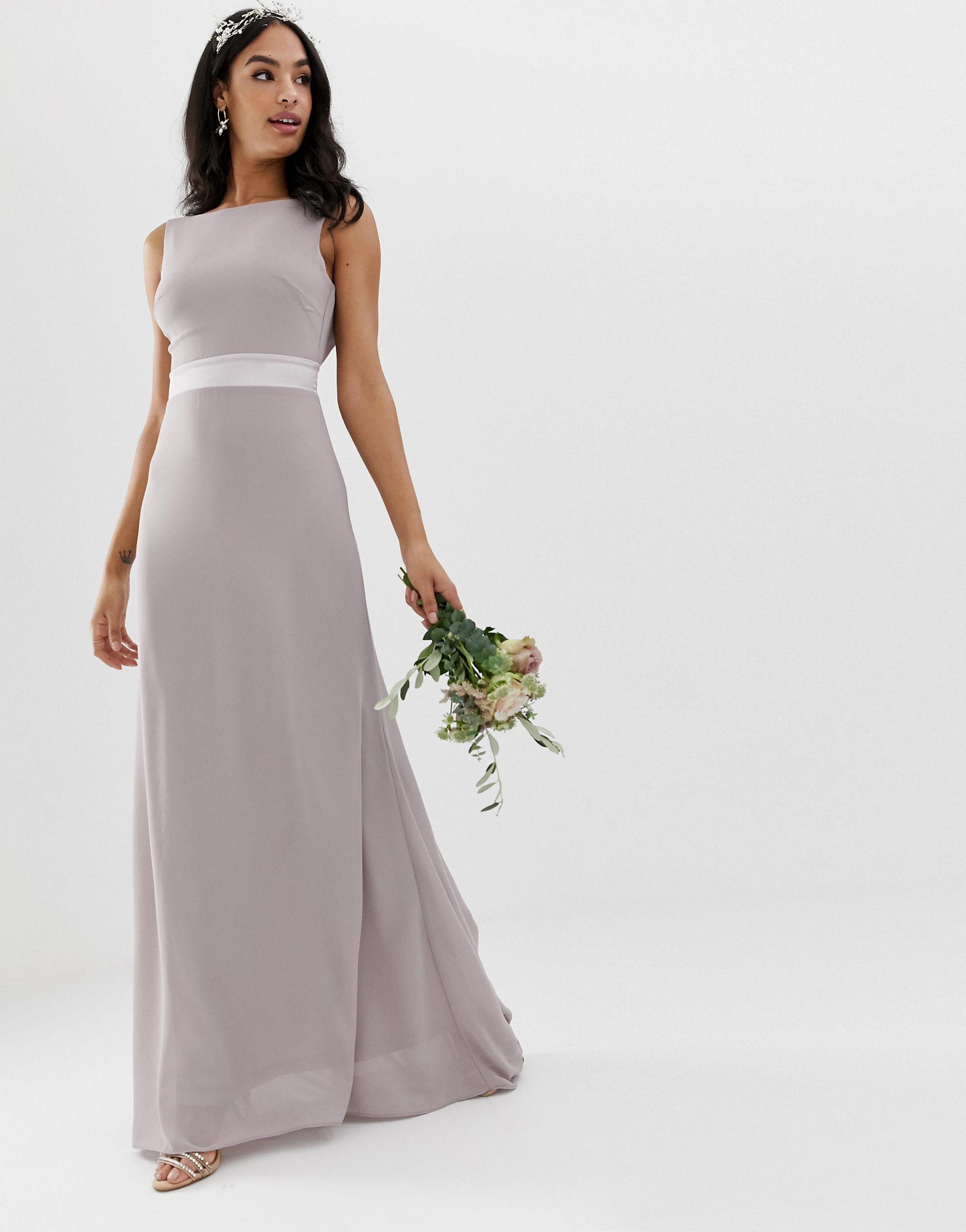 TFNC London Bow Back Maxi Bridesmaid Dress in Gray | Lyst