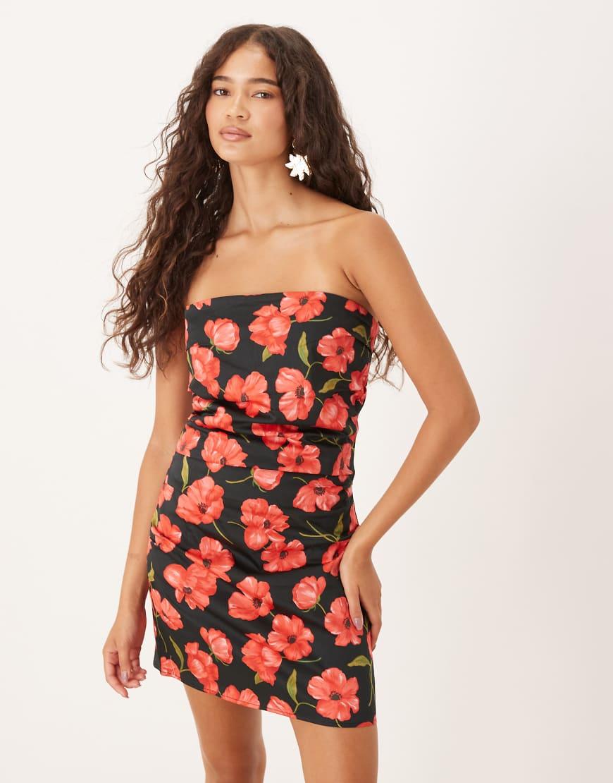 Mango Palabra De Honor Mujer Vestido Midi Mango Vestido Flores