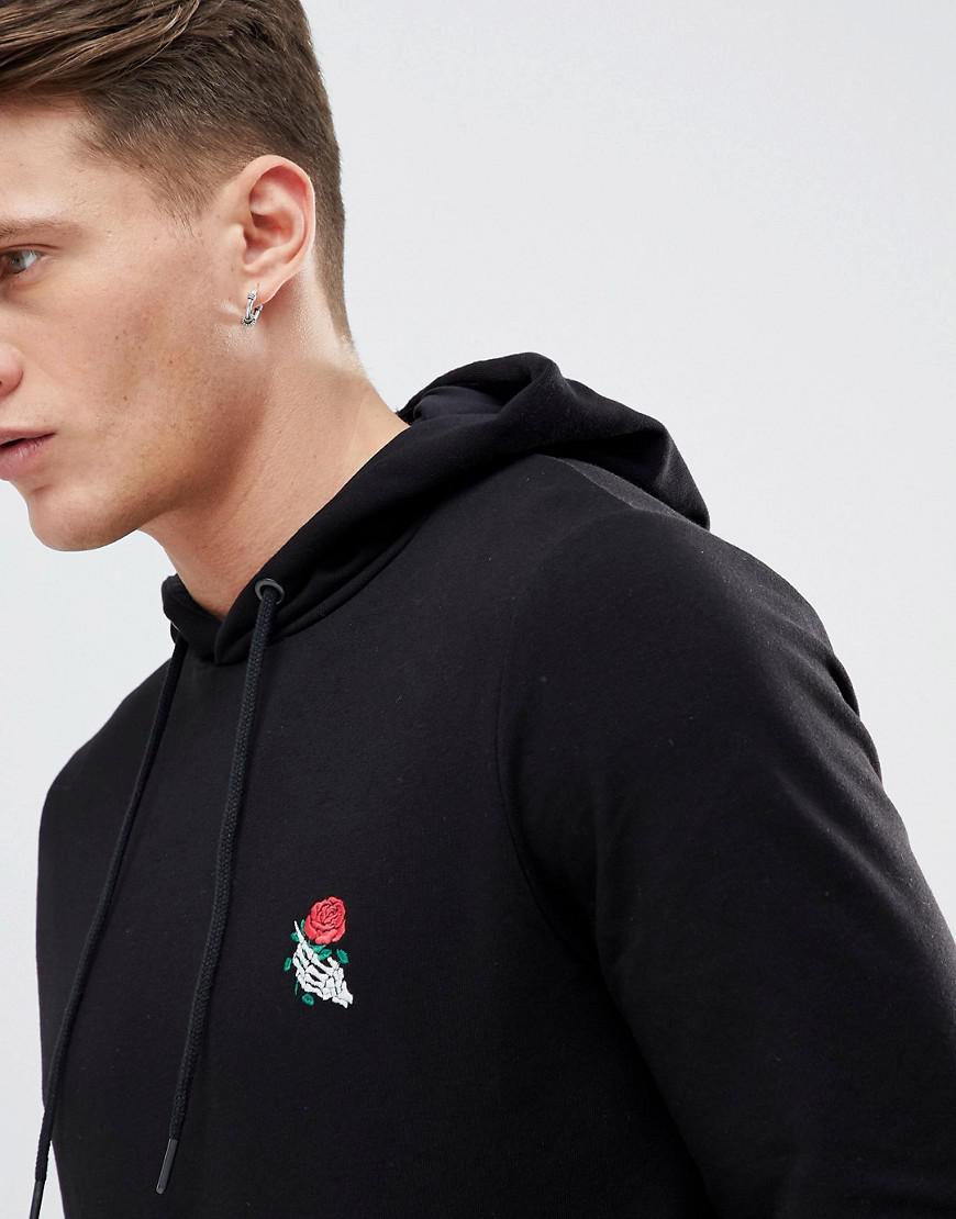 mens hoodie with rose embroidery