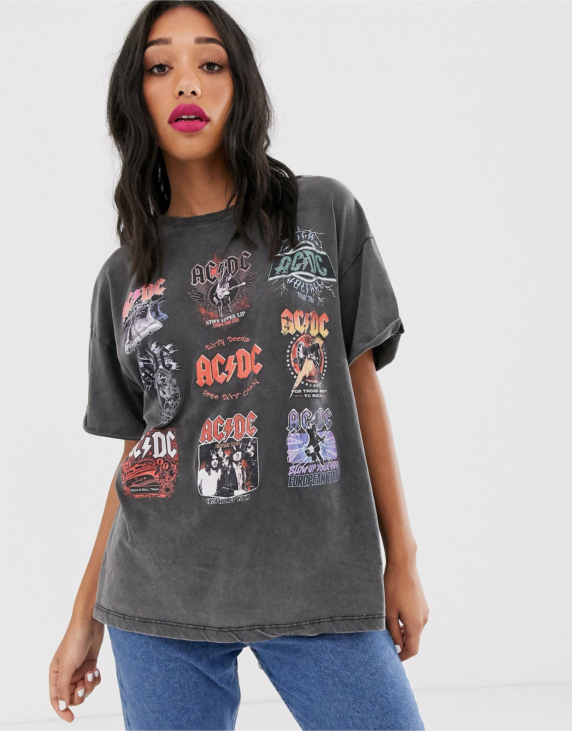 Bershka Denim Acdc T-shirt in Black - Lyst