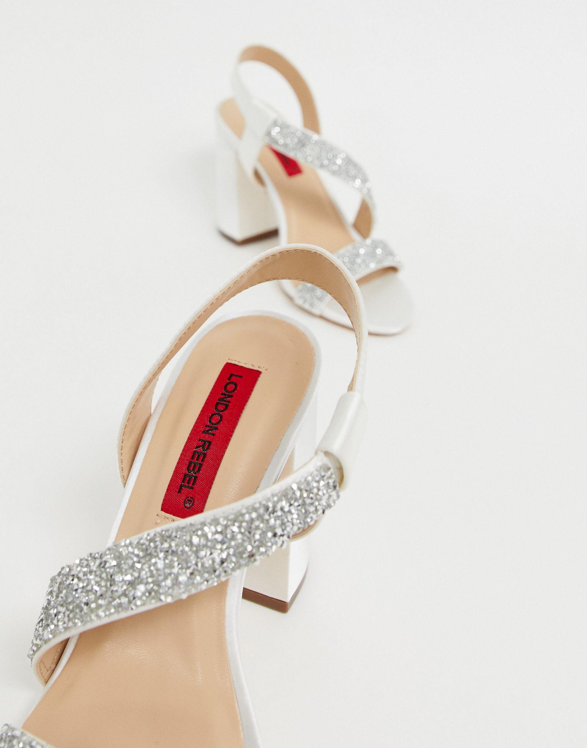 london rebel bridal barely there embellished block heel sandals