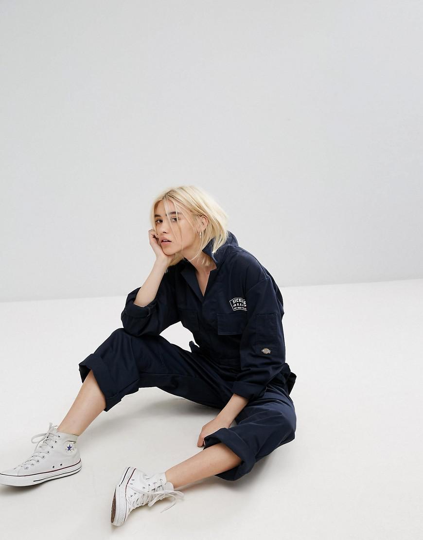 Dickies Cotton Oversized Workwear Jumpsuit With Back Print in Navy