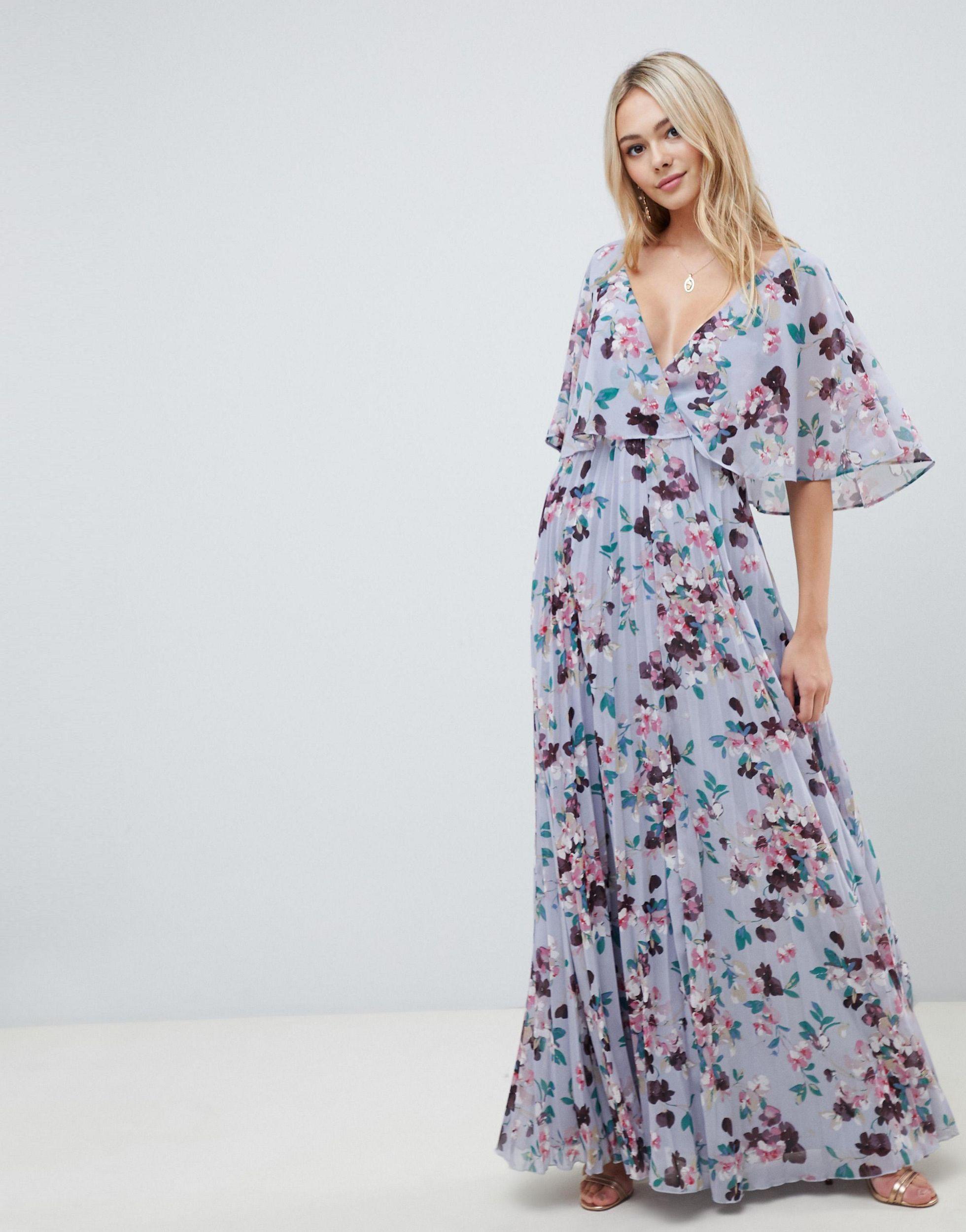 pleated maxi dress with flutter sleeve