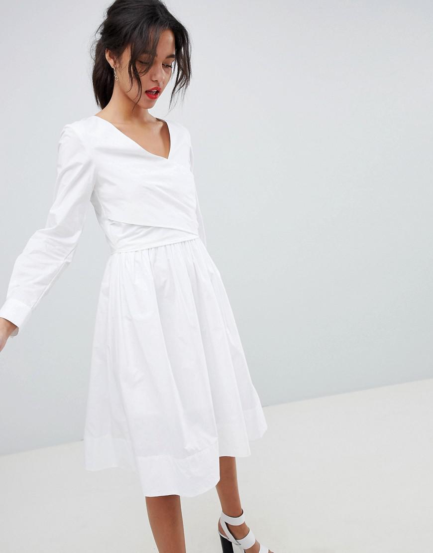 white wrap long sleeve dress