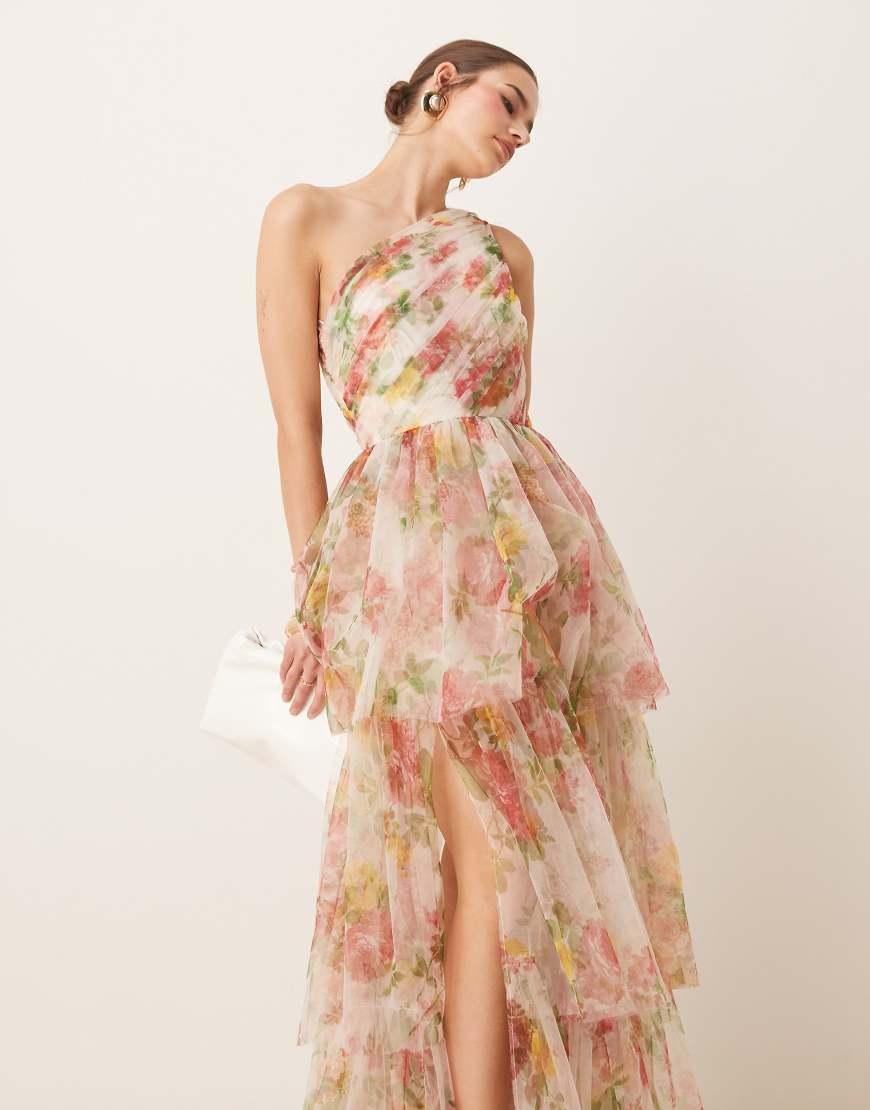 LACE & BEADS One Shoulder Tiered Tulle Maxi Dress in Natural | Lyst UK LACE & BEADS One Shoulder Tiered Tulle Maxi Dress in Natural | Lyst UK