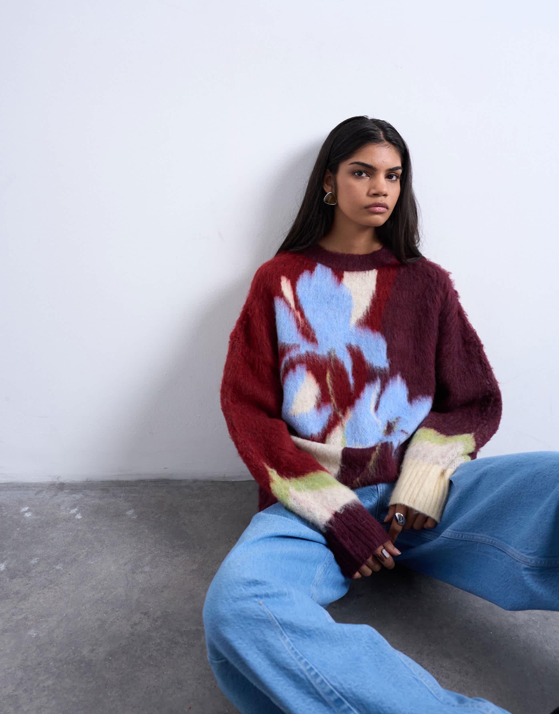 TOPSHOP Knitted Blurred Flower Jumper | Lyst