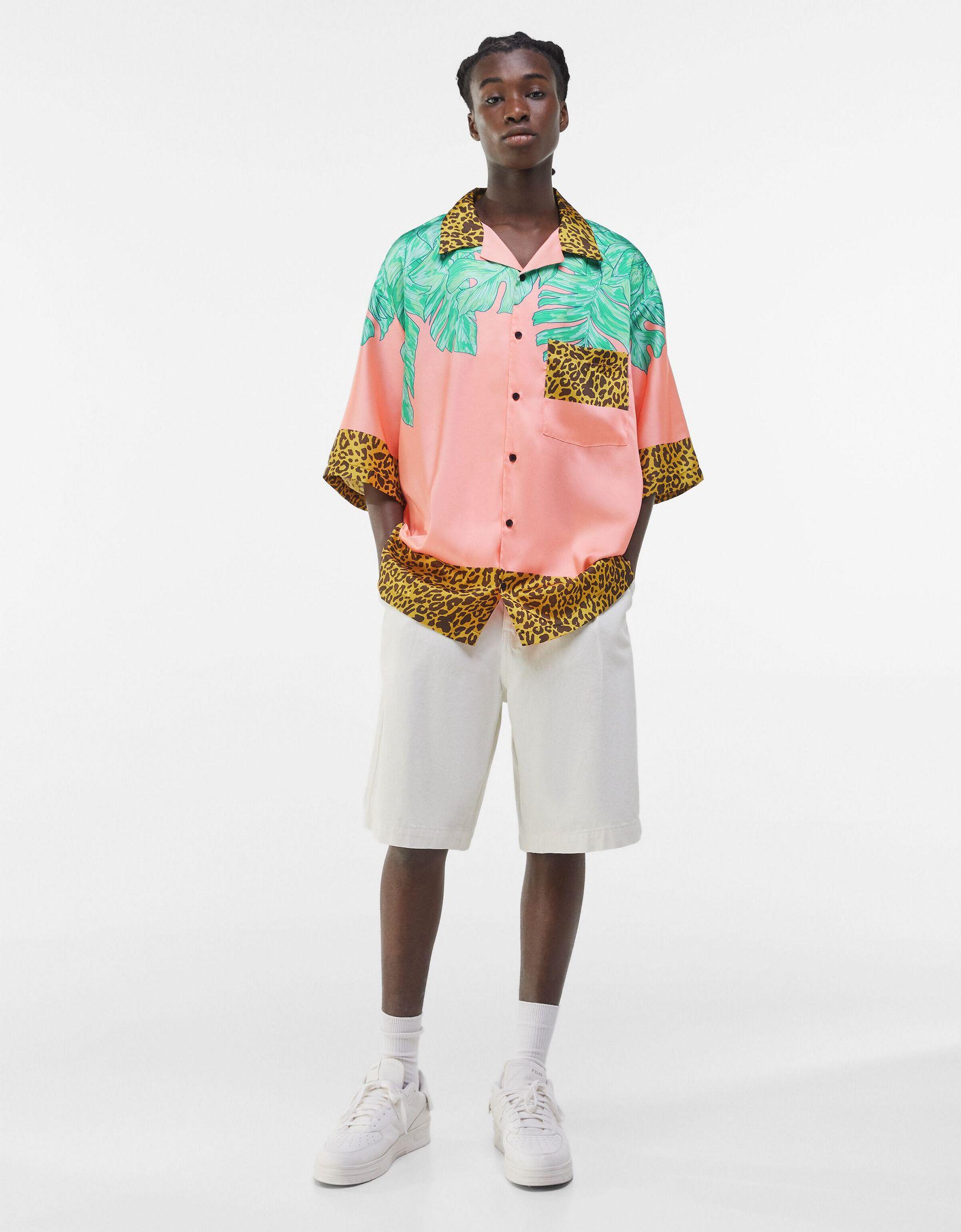 Bershka Oversized Printed Shirt With Paradise Back Print in Pink for Men |  Lyst
