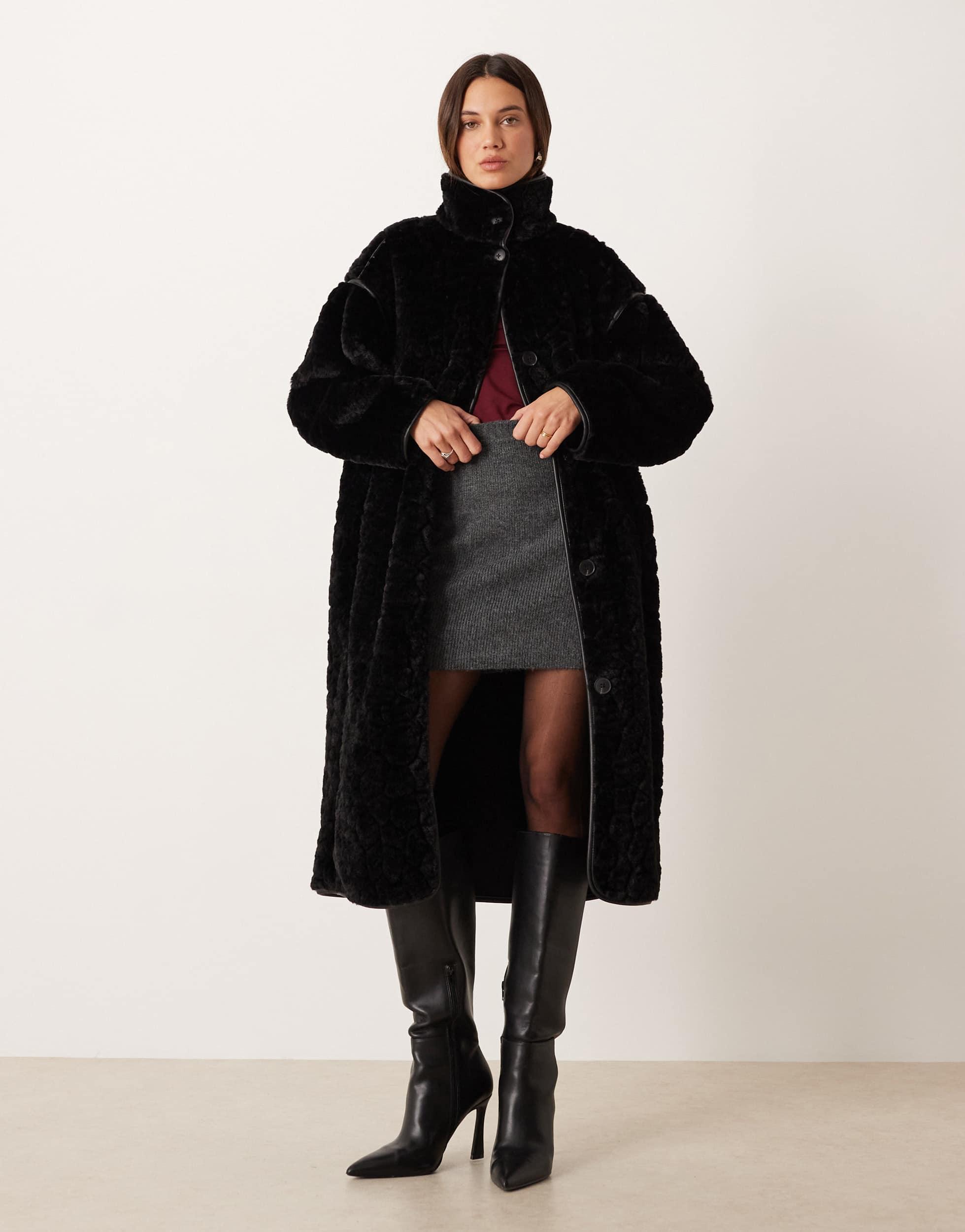 Manteau Chic En Laine Et Fourrure Tricot Chic - Taille 46, Couleur Blanc écru, Style 3/4