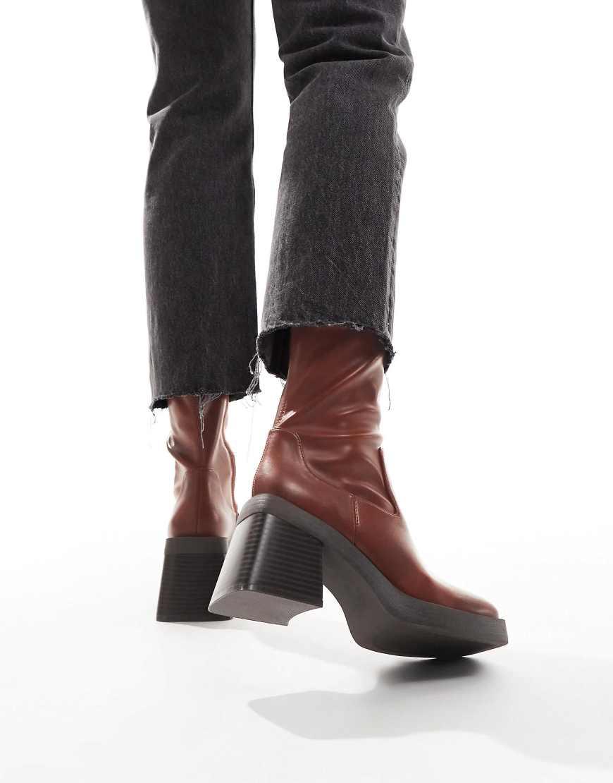 Asos Design Wide Fit Rome Square Toe Mid-heel Platform Boots in