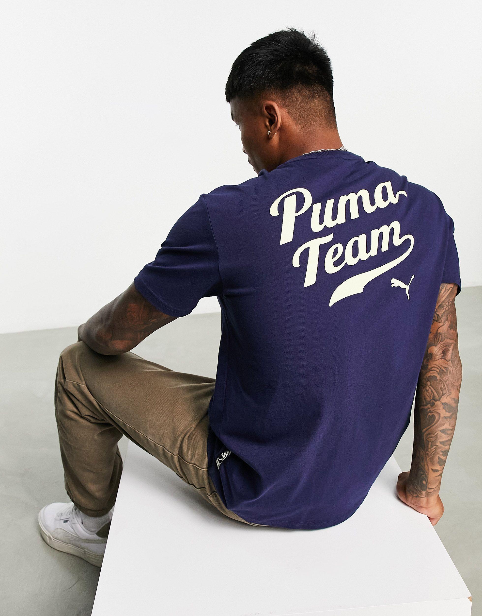 PUMA Team T-shirt With Backprint in Blue for Men | Lyst