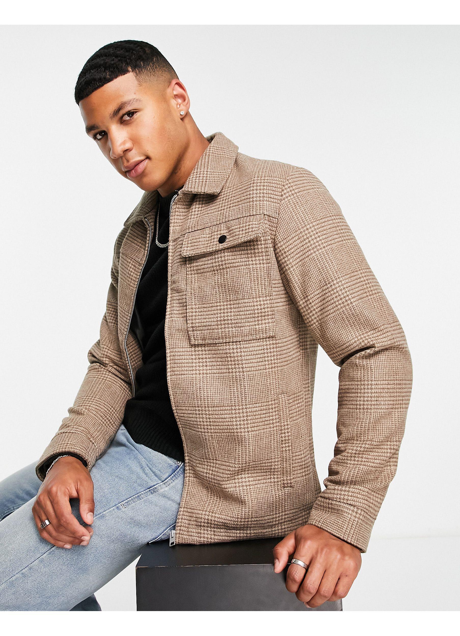 Jack & Jones Originals Wool Harrington Jacket With Pocket in Natural for Men  | Lyst