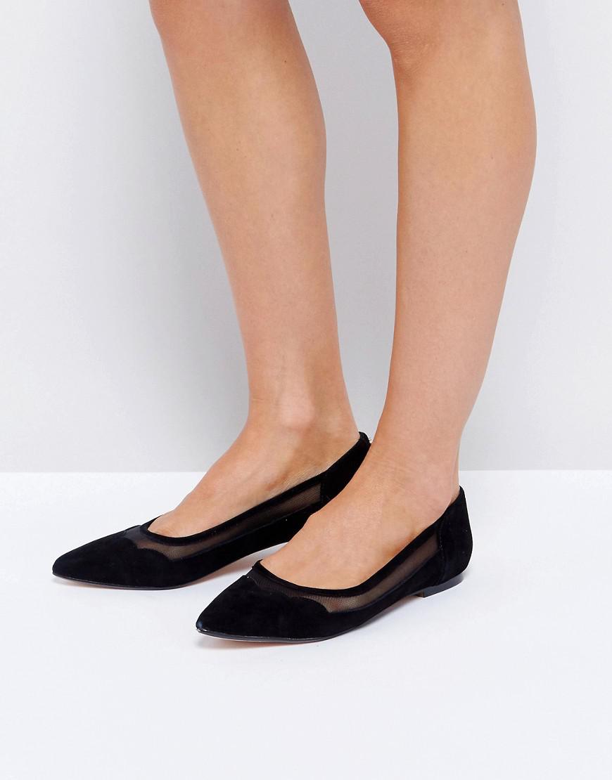Dune Suede Scallop Edge Flat Shoes in Black - Lyst