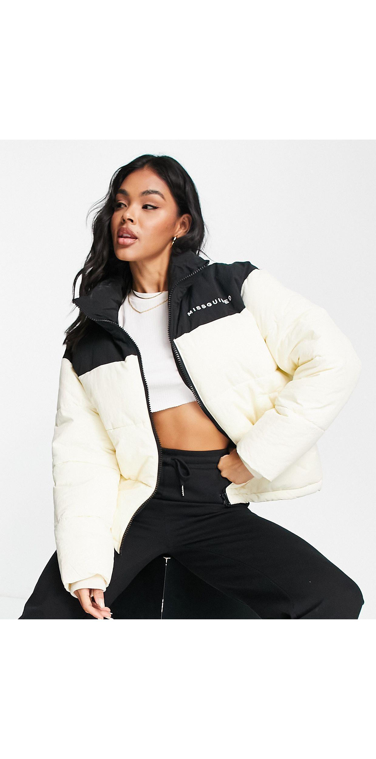 Missguided Colour Block Puffer Jacket in Black | Lyst
