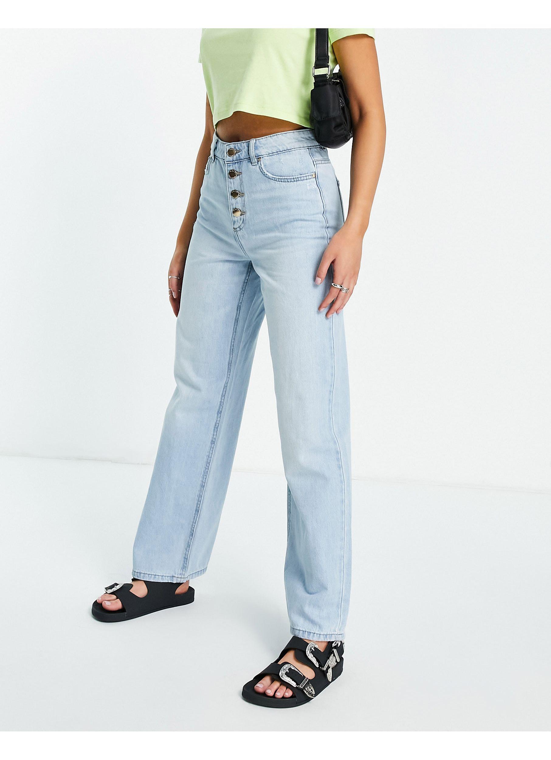 ONLY Molly Wide Leg Jeans With Exposed Buttons in Blue | Lyst