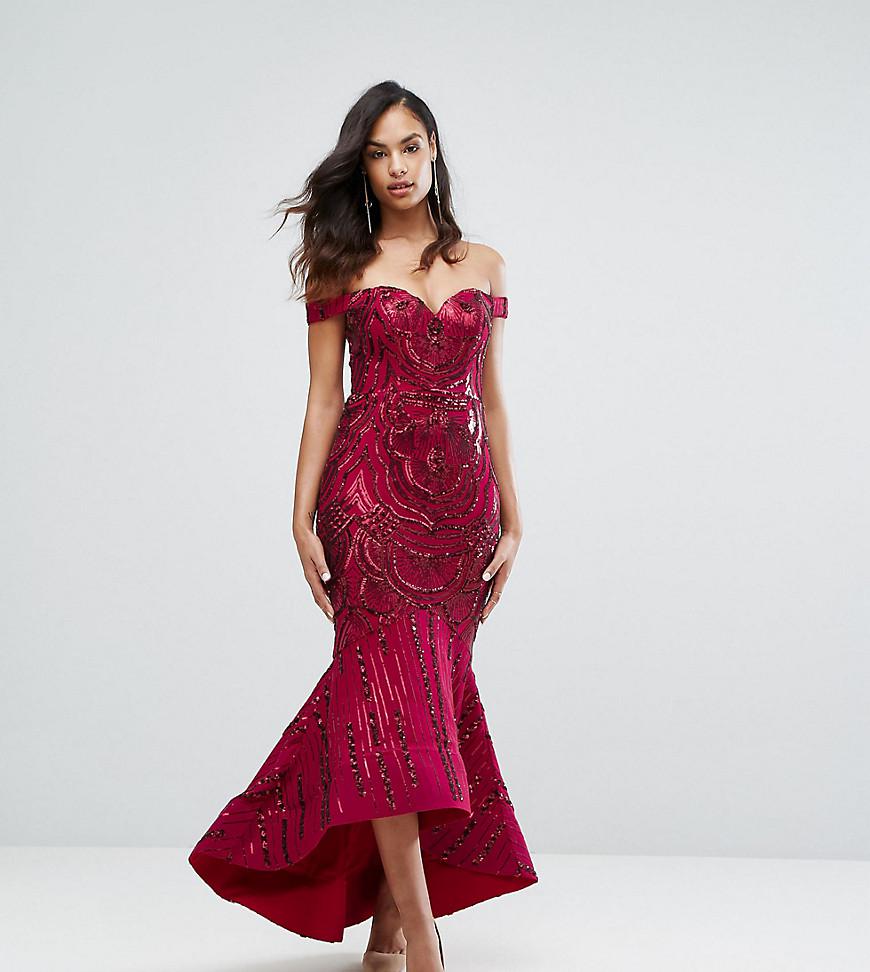 bariano off shoulder sweetheart sequin maxi dress