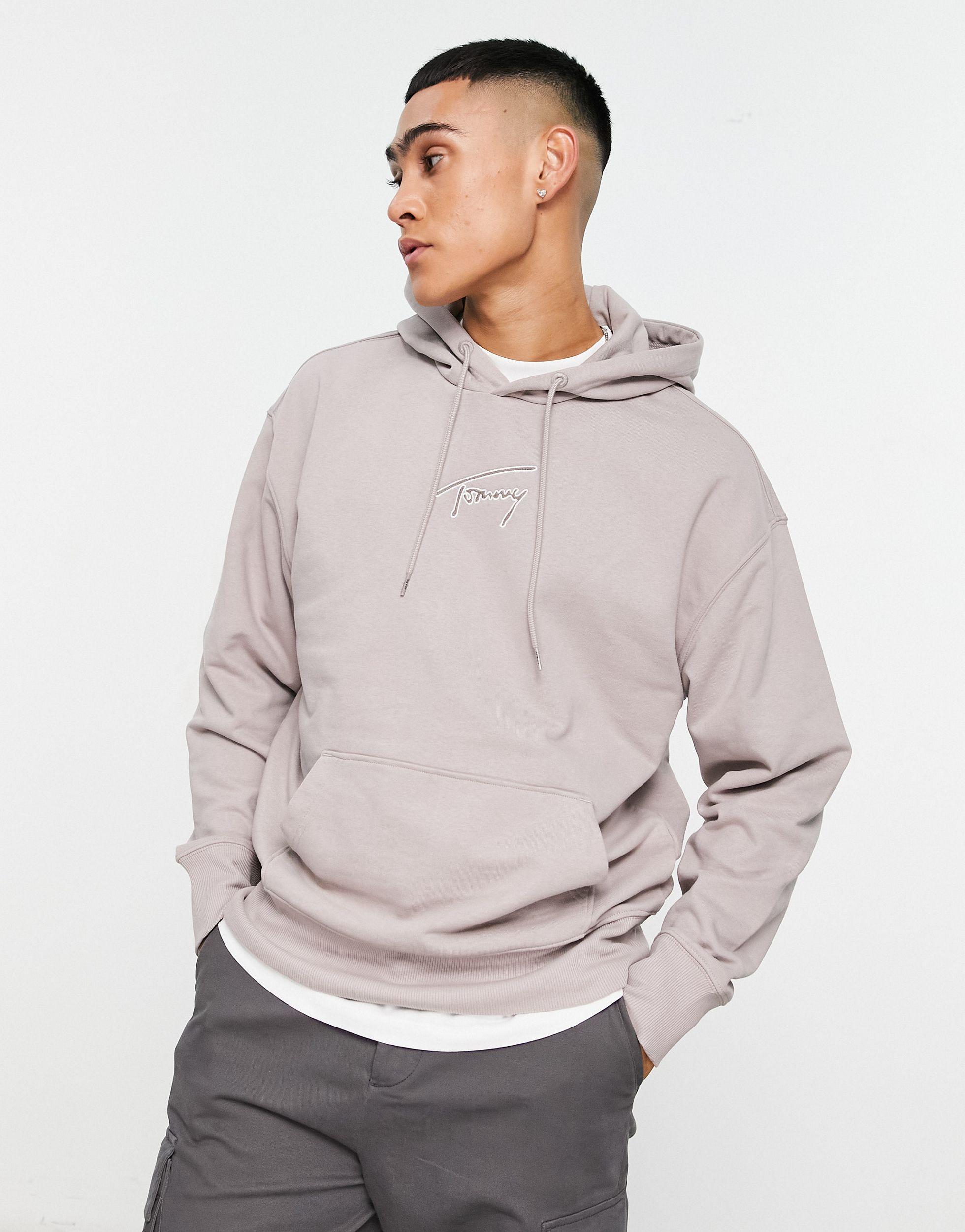 Tommy Hilfiger Cotton Signature Logo Relaxed Fit Hoodie in Gray for Men |  Lyst
