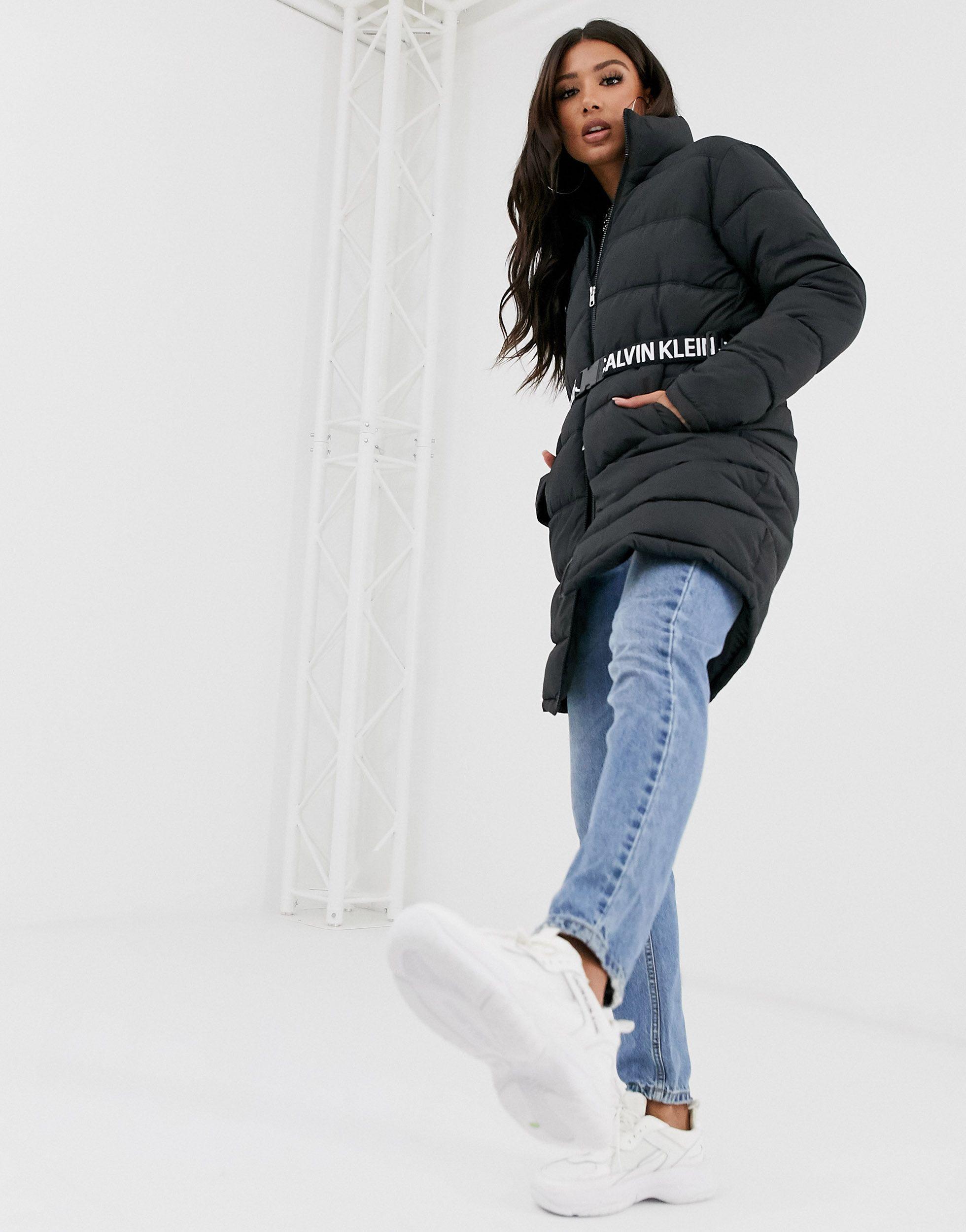 Long Puffer With Waist Belt-black 
