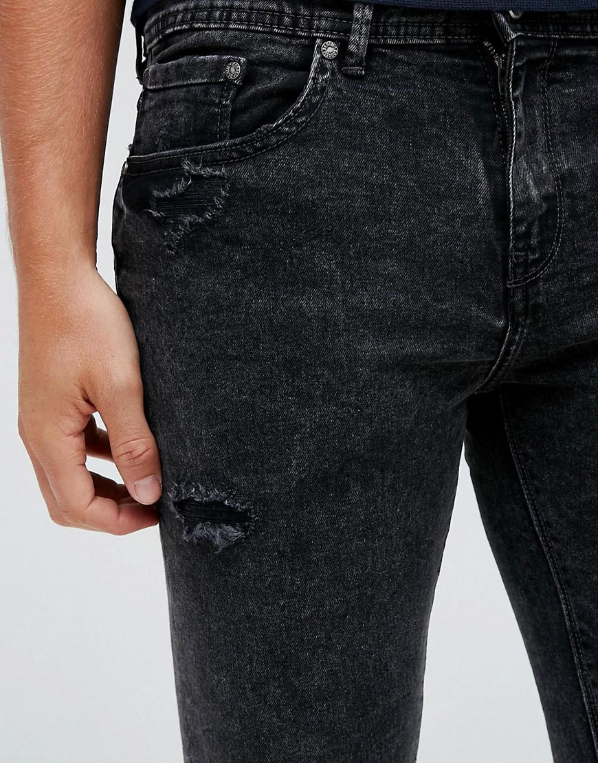 Pull&Bear Super Skinny Cropped Jeans With Rips In Washed Black in Gray for  Men | Lyst