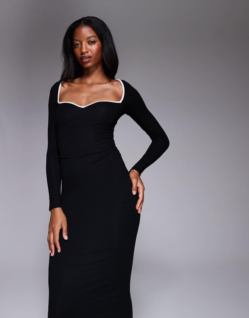 Oh Polly Ginette Modal Contrast Trim Maxi Dress in Black Lyst UK