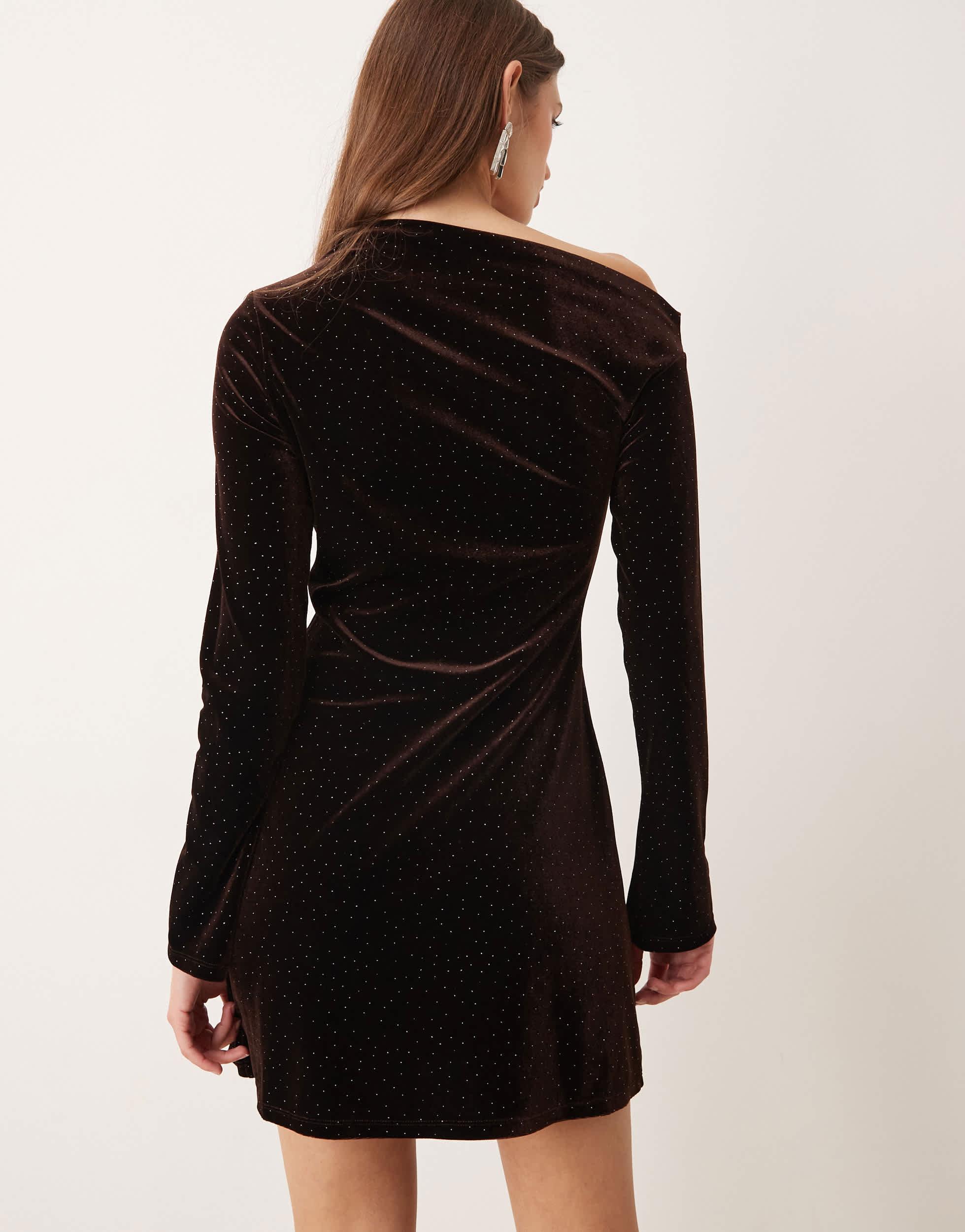 Mango Velvet Embellished Long Sleeve Mini Dress in Black | Lyst