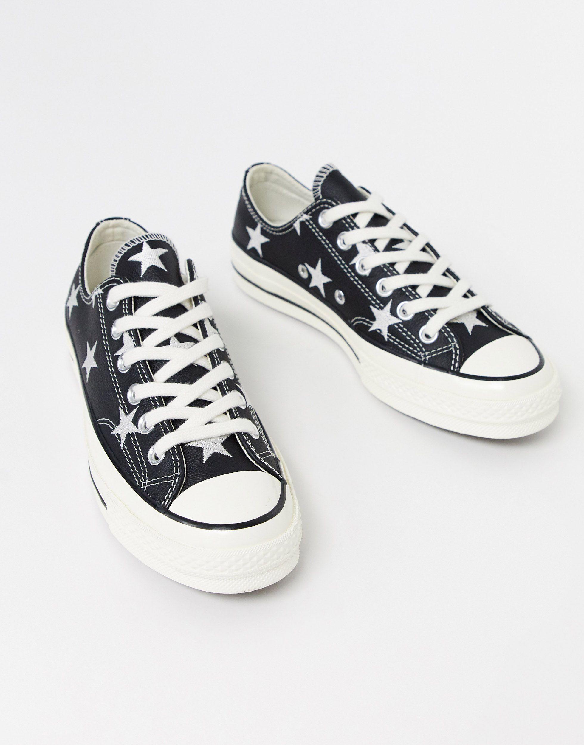 Converse Chuck 70 Lo Black Leather Sneakers With Embroidered Stars | Lyst