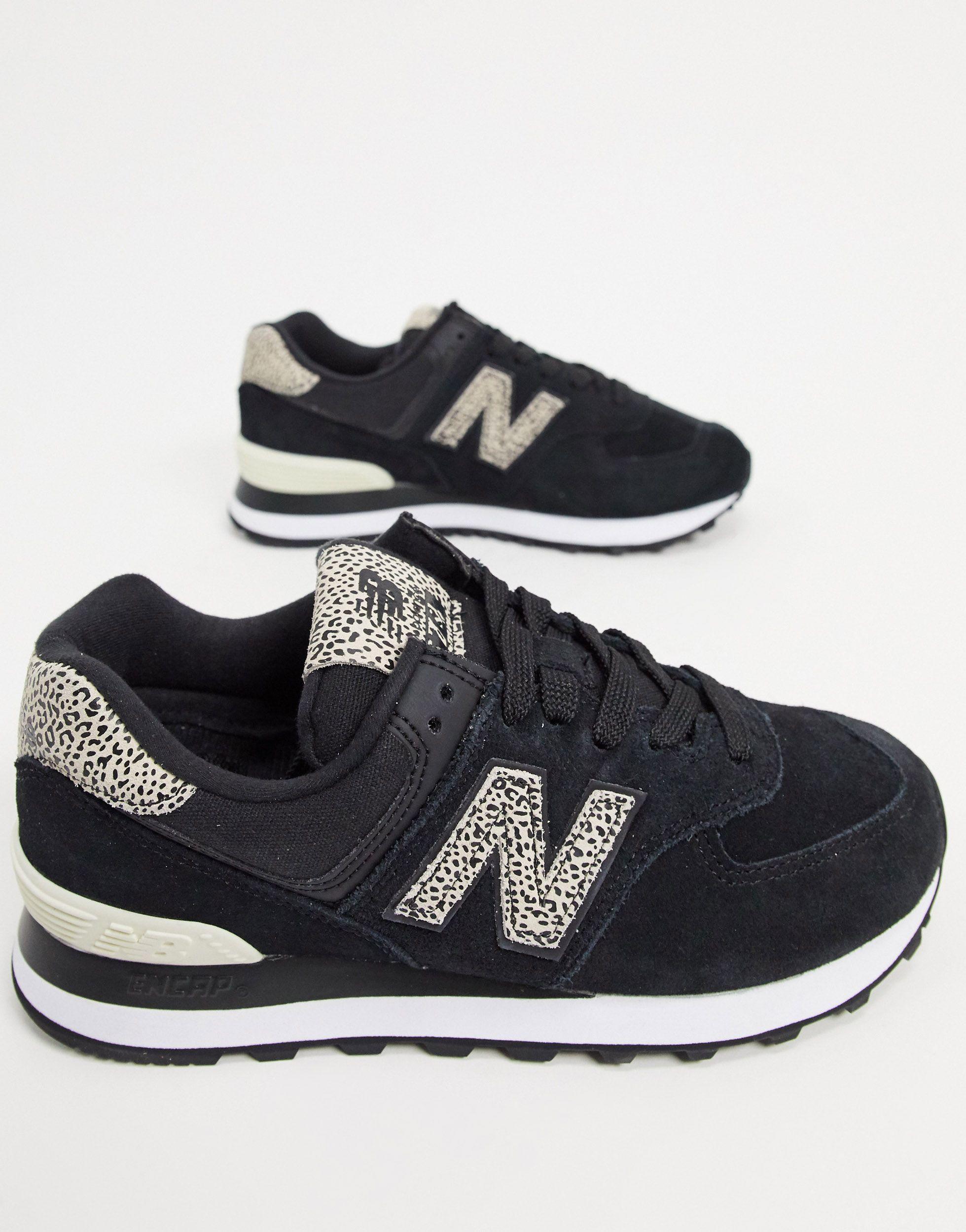 New Balance Rubber 574 Animal Print Trainers in Black - Lyst