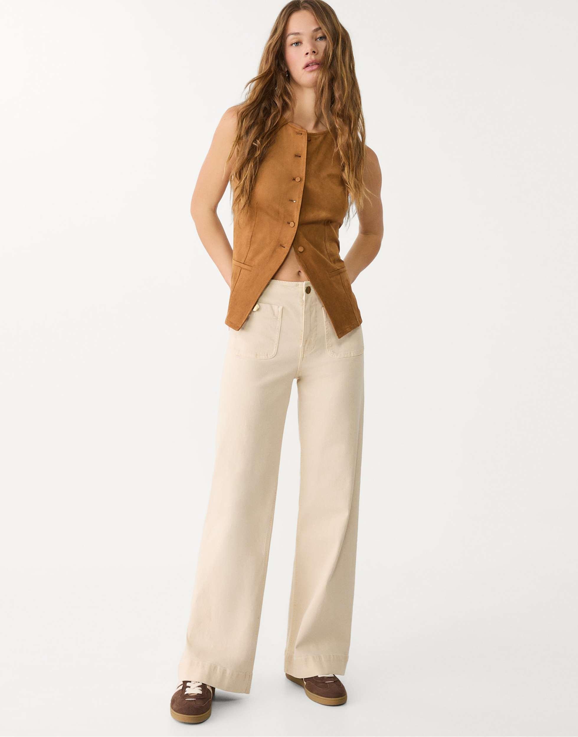 Push Up Pantalon Enduit Flare Stradivarius Pantalon Enduit