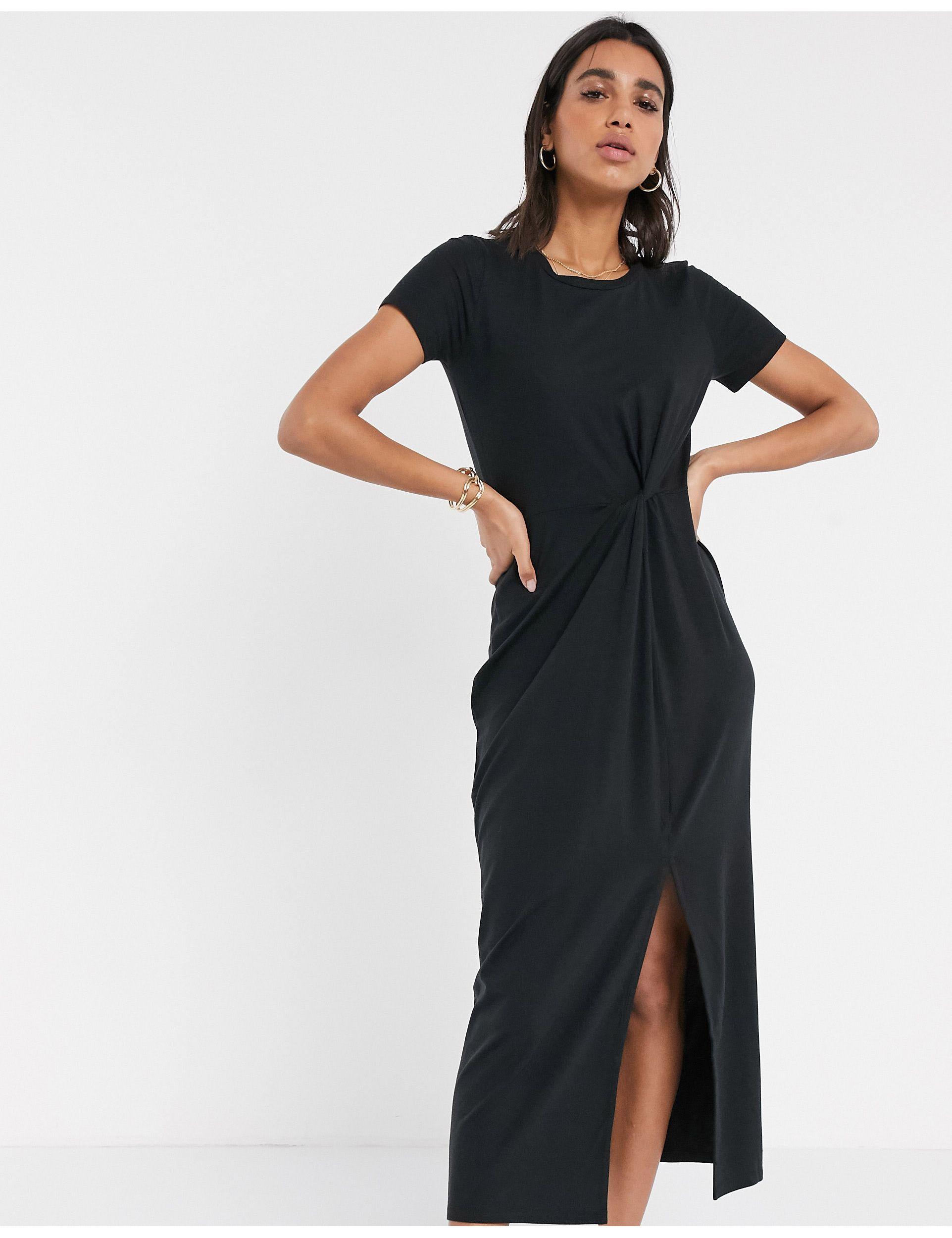 Vero Moda Midi T-shirt Dress With Twist Detail in Black | Lyst