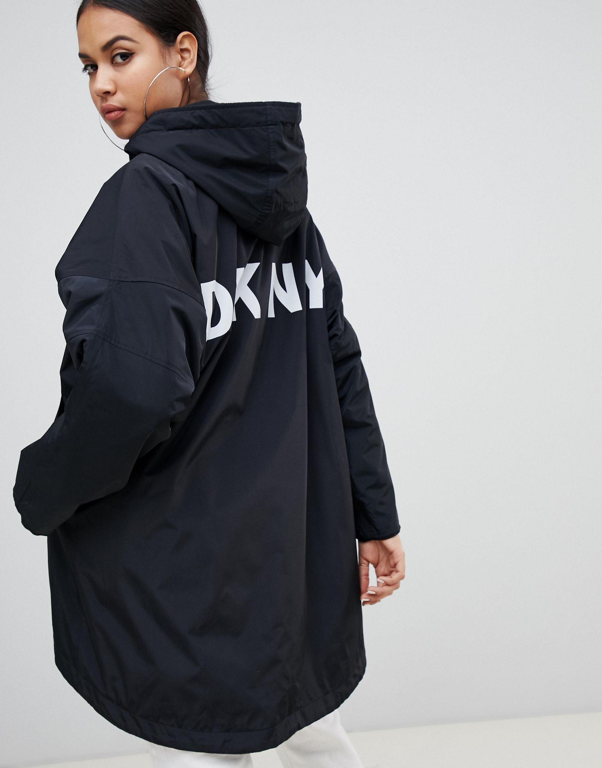 DKNY Synthetik – Kapuzenjacke zum Wenden mit Logo in Schwarz | Lyst DE