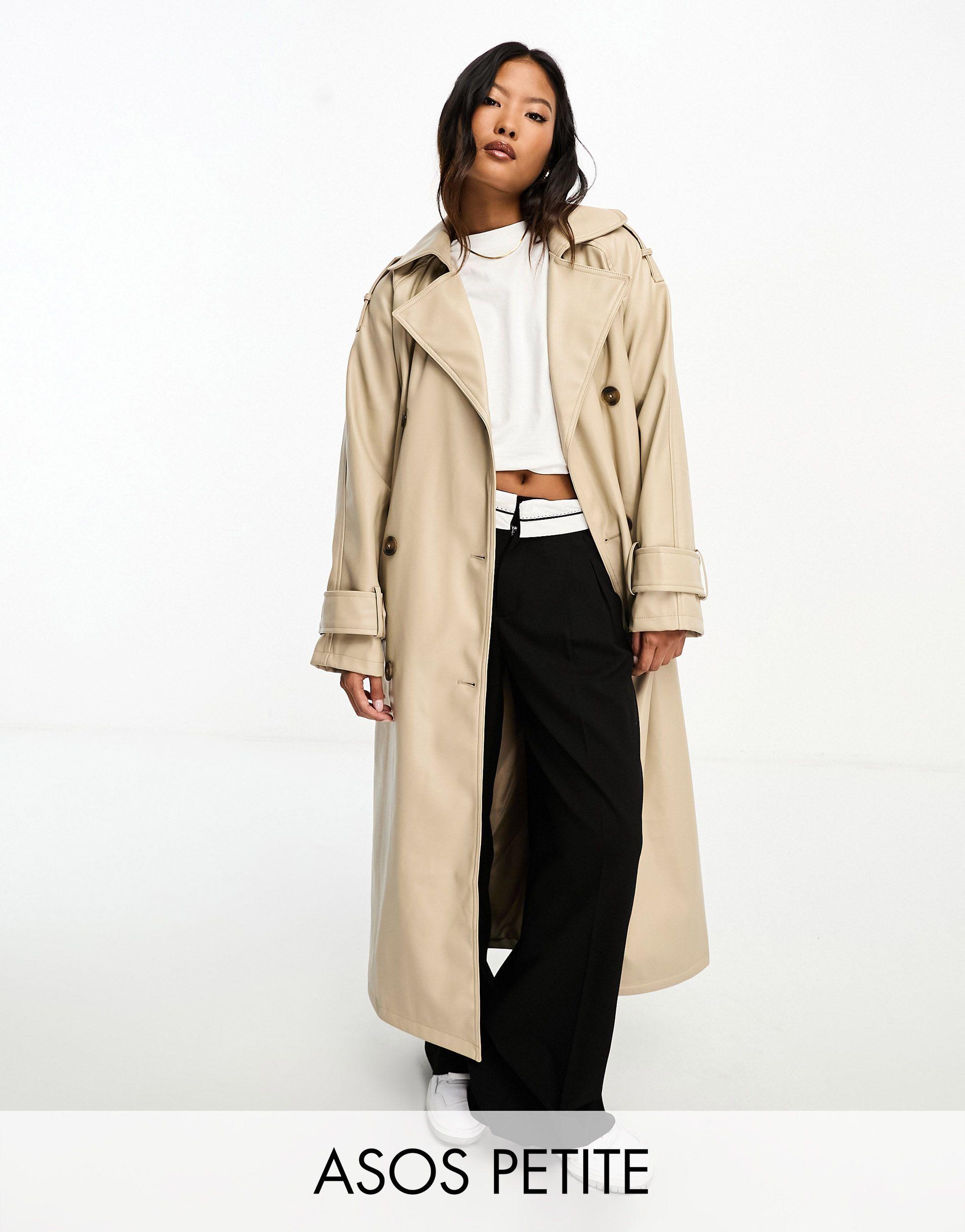 ASOS Asos Design Petite Faux Leather Trench Coat in Natural | Lyst Canada