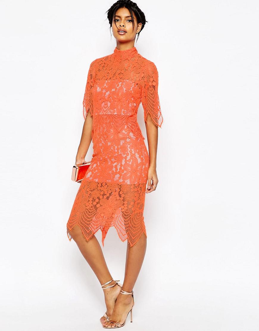 asos orange lace dress