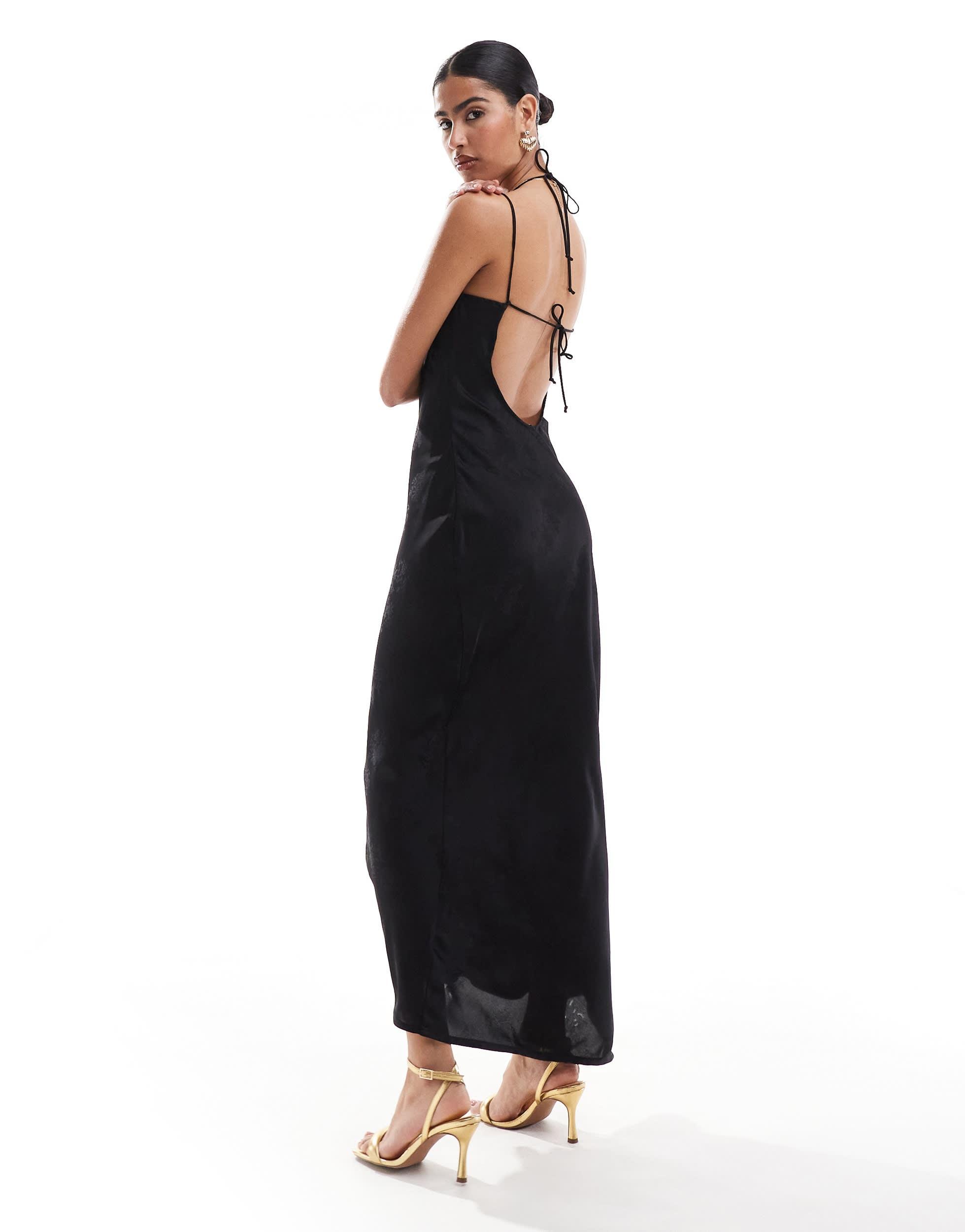 bershka silk dress Bershka Jacquard Cowl Neck Maxi Dress in White