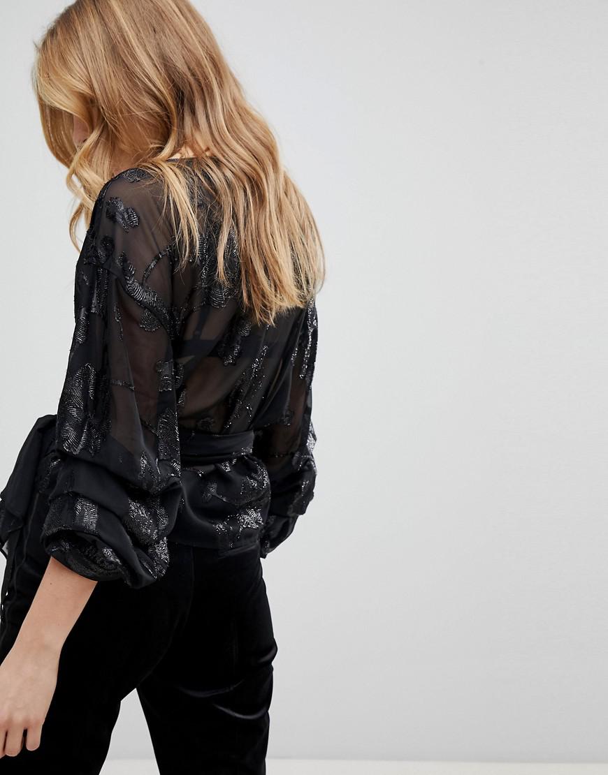 black sheer wrap top