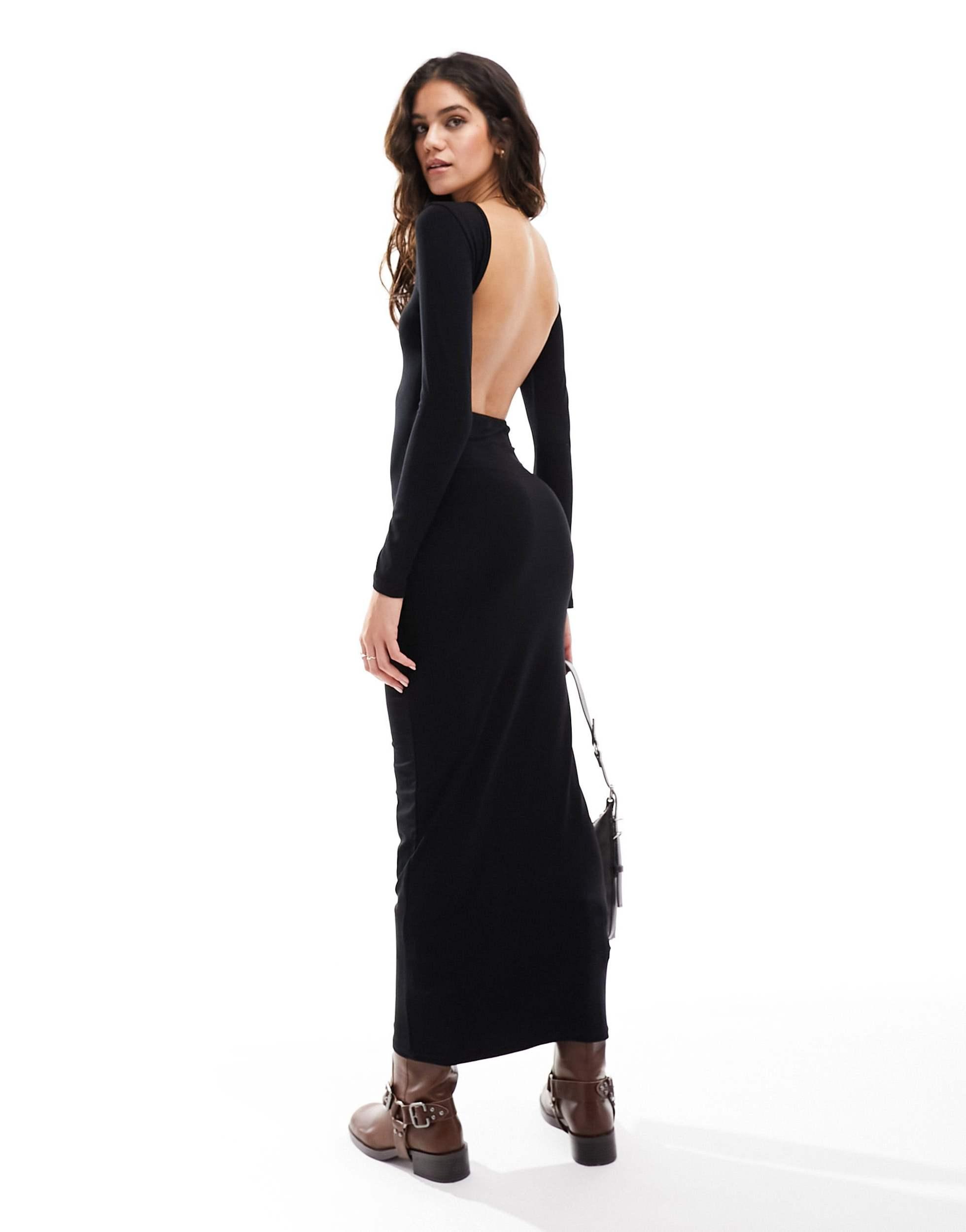 Robe longue et moulante a manches longues et dos ouvert Miss Selfridge en coloris Noir Lyst