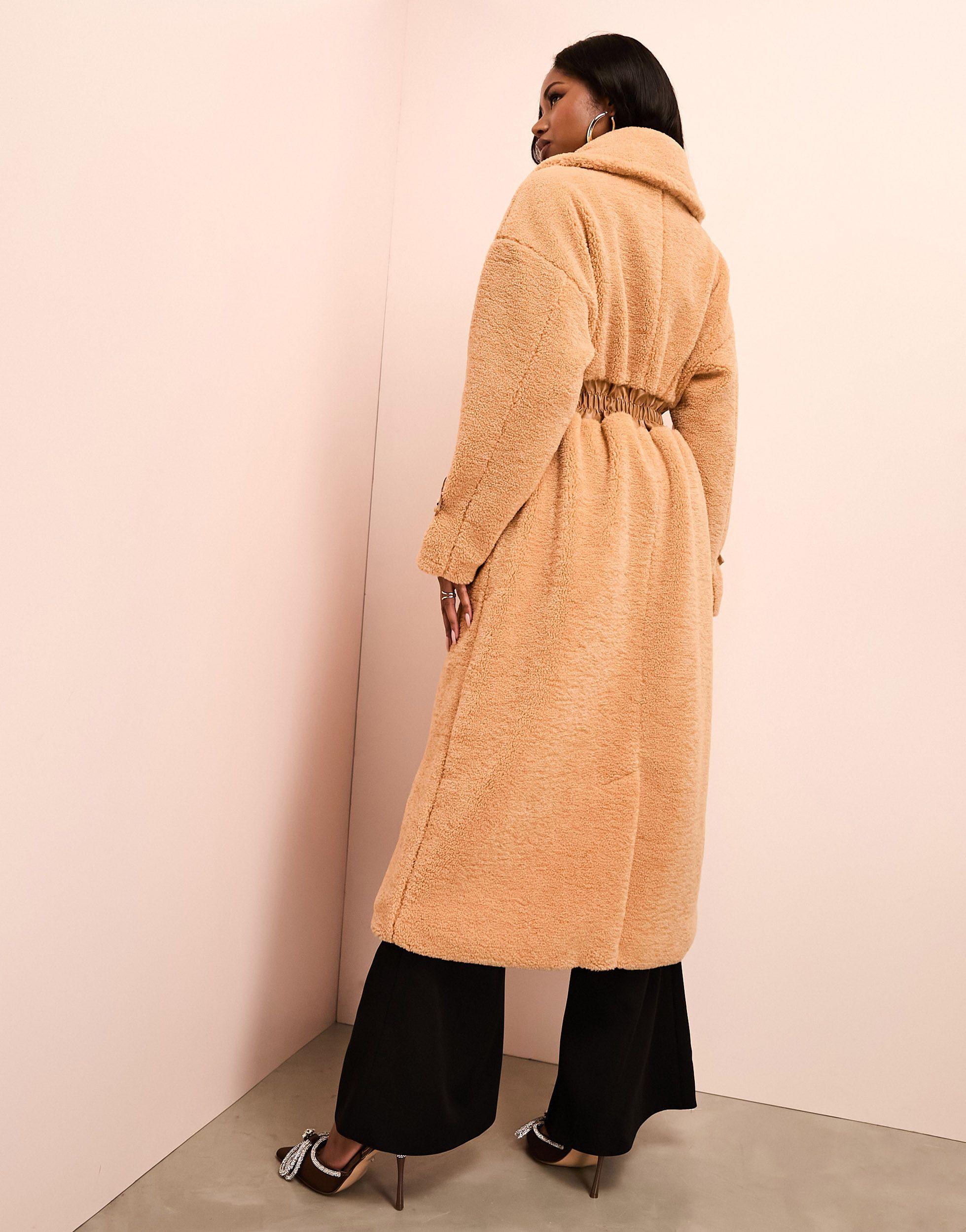 ASOS Borg Longline Trench Coat With Ruched Waist in Natural Lyst UK